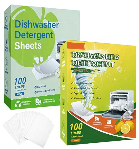 200 Stück Spülmaschinen Blätter, SGZIOO Spülmaschinenblätter Biologisch Abbaubar Plastikfrei, Kraftvolle Reinigung, Keine Rückstände, Geschirrspültabs Ohne Chemie (Zitronen& Apfelduft)