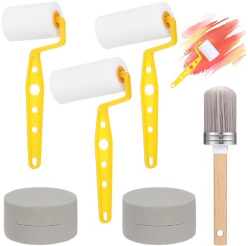Funabridge 6-Piece Paint & Varnish Set, Sponge Rollers, Brush, Round Sponges For Staining, Painting, Touch-Ups, 2 & 3 Rollers Included