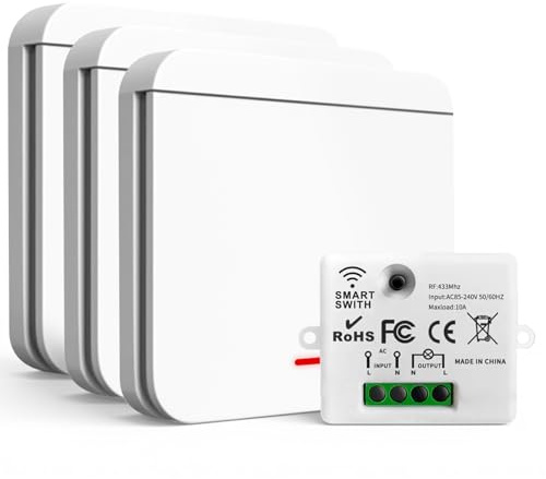 Interruptor inalámbrico, interruptor inalámbrico de 230 V, interruptor de radio de luz, alcance remoto de 30 m, panel de pared RF y controlador de receptor de 10 A, para lámpara de hasta 1500 W, 3 V1