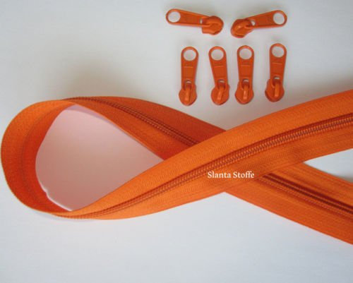 5m Reißverschluss endlos, Spirale 5mm + 10 Schieber/Zipper 27 Farben, Meterware (Orange)