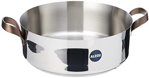 Alessi edo | PU102/28 - Casseruola Bassa a Due Manici in Acciaio Inox, Manici in Acciaio Inox con Rivestimento in PVD, Marrone