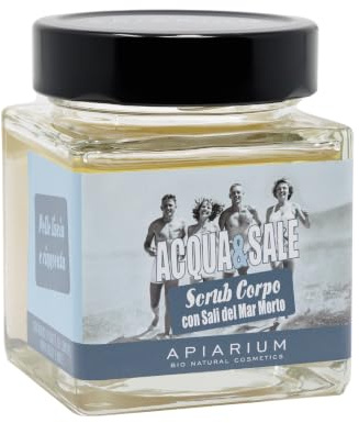 Apiarium Scrub Corpo Biologico Acqua e Sale 410 g – Esfoliante Corpo con Sale del Mar Morto, Burro di Karité, Oli Biologici, Miele e Pappa Reale – Profumo Fresco come le Onde del Mare