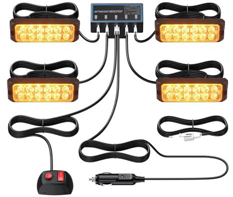 Justech 12LEDs Luz Emergencia para Vehículo Luz de Advertencia Luces Intermitentes de Emergencia 8 Modos IP68 Impermeable con Caja de Control Universal para 12V 24V Vehículo Camión Remolque Caravana