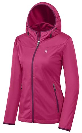 Little Donkey Andy - Veste coupe softshell légère à capuche pour femme pour course à pied, voyage, randonnée, coupe-vent et imperméable - Rose - Taille XS