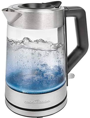 Hervidor ProfiCook® con iluminación de colores y capacidad de 1,7 litros, hervidor de vidrio con iluminación del depósito de agua en función de la temperatura, 2200 W - PC-WKS 1190 G