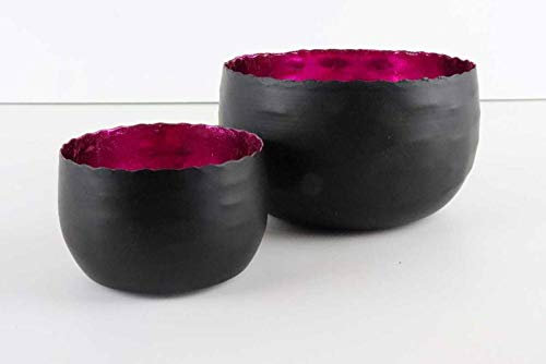 Hirsch Terracotta Teelichthalter aus Metall Set 8/12cm Farbe matt schwarz, innen mit Farbfolie aus gekleidet, standfest und sehr stabil, stimmungsvoll; Glanzbecher Set (1x D8cm + 1x D12cm)