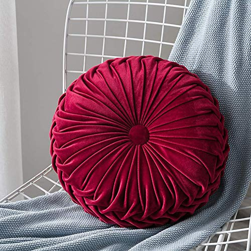 Bprtcra Cuscino rotondo in velluto, realizzato a mano, con pieghe a forma di zucca, per divano, sedia, letto, auto, colore grigio chiaro (Rosso)