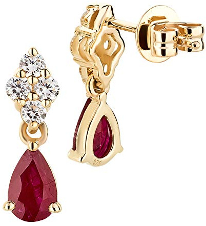 Ardeo Aurum Damen Ohrringe aus 375 Gold Gelbgold mit 0,85 ct Rubin natürlich rot im Tropfen-Schliff 6x4 mm Birne Ohrstecker-Hänger