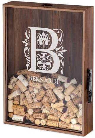Maverton Raccogli tappi di sughero o birra, con stampa personalizzata | in legno, cavatappi per vino e birra con un coltellino, scatola porta tappi, idee regalo, regalo di Natale, iniziale