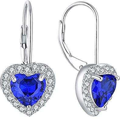 JO WISDOM 925 sterling silver hjärta droppe örhängen med 7 x 7 mm hjärtslipad 5A kubisk zirkon med vitguldpläterade smycken för kvinnor, Kubisk zirkonia, Kubisk zirkonia
