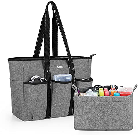 Damero Krankenschwester Tasche mit Organizer Einsatztasche, medizinische tasche mit Laptop-Hülle für Frauen, Medizinstudenten,Krankenschwester, Grau