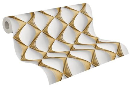 Livingwalls Carta da parati non tessuto - Carta parati Geometrica in Oro, Bianco e Grigio - per varie stanze - Carta da parete in 10,05 m x 0,53 m