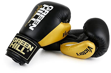 GREEN HILL VICTORY GUANTI DA BOXE GUANTONI PUGILATO PELLE GREENHILL (16 oz, Nero)