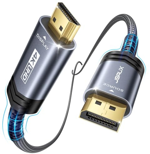 JSAUX 4K DisplayPort auf HDMI Kabel 1M, DP auf HDMI Stecker, Video UHD 4K @ 30Hz Nylon geflochten DP auf HDTV unidirektionales Kabel für Dell, Monitor