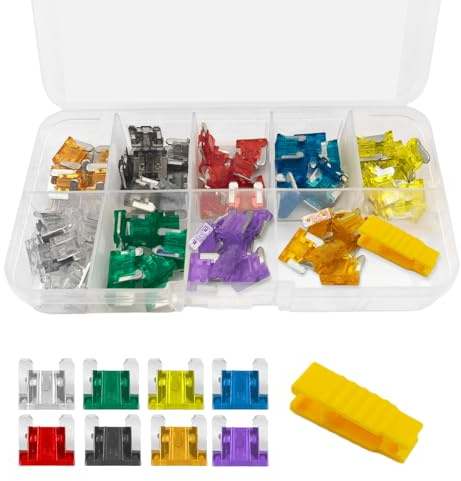 100 Pcs Standard Fuse Assortment Kit 3A 5A 7.5A 10A 15A 20A 25A 30A Mini Colorful Insert Fuses for Car Boat Truck SUV Automotive - Zinc Alloy with Clear Plastic Housing