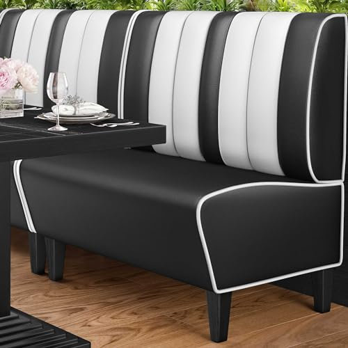 GGMMÖBEL American 1 | Dinerbank | B:H 100 x 103 cm | Gestreift | Schwarz | Leder | American Diner Möbel, American Dinerbank