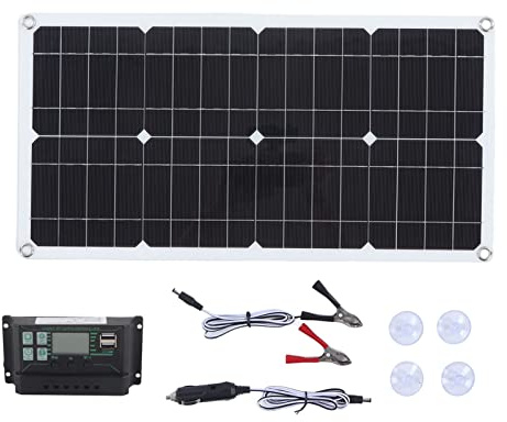 Kit de panneau solaire, kit de démarrage de panneau solaire étanche 250 W 12 V/24 V avec panneau solaire monocristallin + contrôleur de 10 A pour camping-car, voiture, bateau,