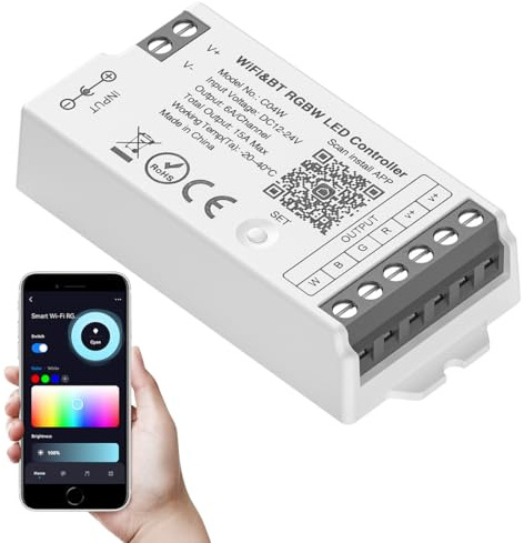 SEZO C04W RGBW WiFi Bluetooth LED Controller Gruppensteuerung Kompatibel mit Alexa Google Home/Tuya Smart Life APP Steuerung Arbeit With LM091 LM096 WR01RF Remote DC12-24V