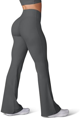 HEGALY Leggings Acampanados de Maternidad para Mujer sobre el Vientre, Pantalones Casuales de Yoga para Embarazo, con Bolsillos, Suaves como la Mantequilla, Gris Oscuro, S
