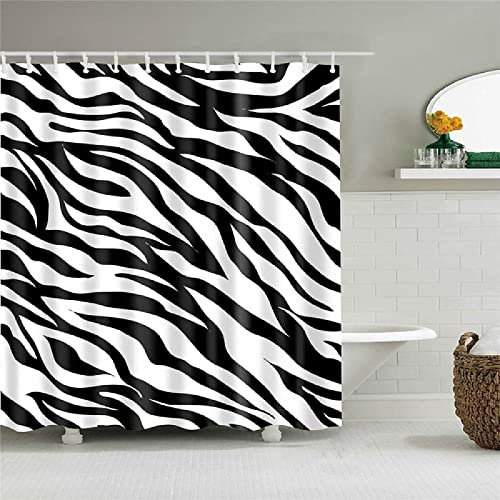 JOKITA Duschvorhang 180x200 Zebra Duschrollo Wasserabweisend Anti-Schimmel mit 12 Duschvorhangringen, 3D Bedrucktshower Shower Curtains, für Duschrollo für Badewanne Dusche