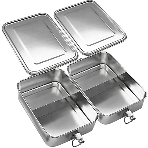 Rosenstein & Söhne Behälter: 2er-Set Edelstahl-Lunchboxen, Dichtungsring, spülmaschinenfest, 1,4 l (Proviantdosen, Brotbüchsen Edelstahl, Boxen)