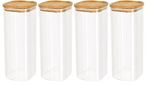 Schramm® 4 oder 5 Stück Vorratsgläser Set eckig mit Bambus Deckel in 6 verschiedenen Größen Vorratsdosen luftdicht Vorratsglas Aufbewahrungsglas, Größe:2000 ml