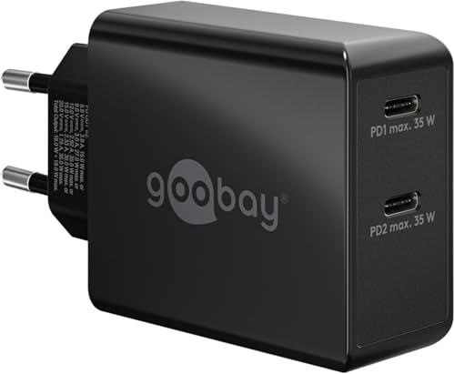 goobay 61757 Dual Port USB-C Ladegerät 36W / Schnellladegerät PD/Universal USB Netzteil/Adapter/Ladestecker/Fast Charger für Samsung S22, iPhone/Schnellladestecker/Netzstecker/Schwarz