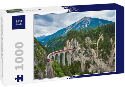 Lais Puzzle Der rote Zug fährt über die Brücke des Landwasserviadukts im Kanton Graubünden, Schweiz. Der Bernina Express/Glacier Express benutzt Diese Bahnstrecke 1000 Teile