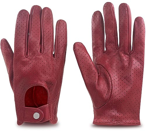 ZLUXURQ Gants de conduite en maille d'écran tactile en cuir de mouton doux Vintage pour femmes
