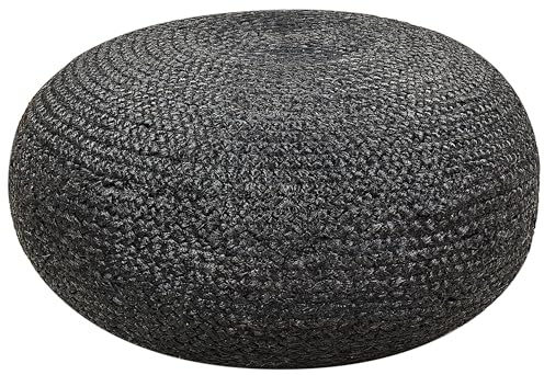 Beliani Natürlicher Pouf aus Jute schwarz ø 50 cm rund Tifelt