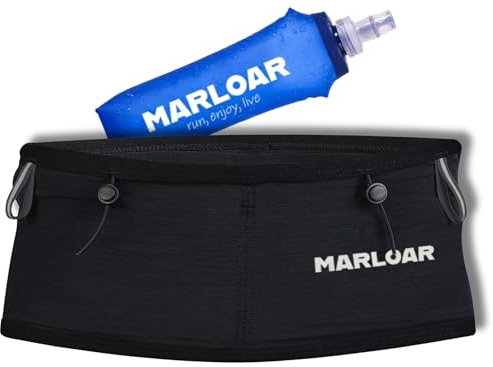 MARLOAR Laufgürtel mit Soft Flask 250 ml – Verstellbarer Running Belt für Herren & Damen, Trailrunning & Jogging, Rutschfester Sitz, Taschen für Handy & Schlüssel (Größe M)