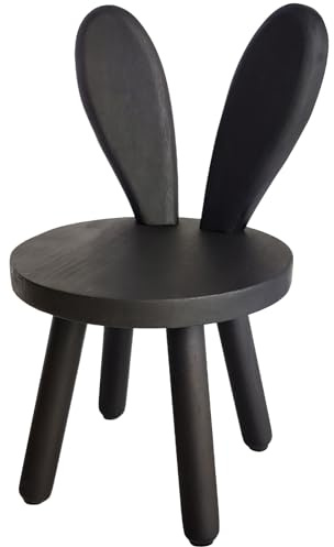 Yier Mei Massivholz-Standhocker mit individuell angepasster Hasenohren-förmiger Rückenlehne, runder Holzstuhl für Kinder, kleine Kindermöbel zum Essen, Lesen und Spielen (Walnussfarbe)