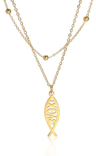 EUEAVAN Collier Ichthus Jésus Christ Croix Poisson Symbole Religieux Pendentif Bijoux Chrétien Cadeau