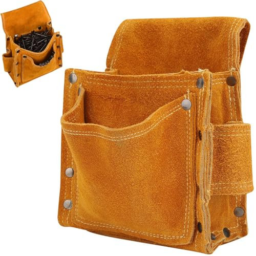 CYTGOUPER Ceinture Porte Outils, Sac à Outils de Poche Multifonctionnel Portable en Cuir de Vachette épaissie, Boîte à Outils de Rangement d'outils pour électriciens, charpentiers, Sacoche Charpentier