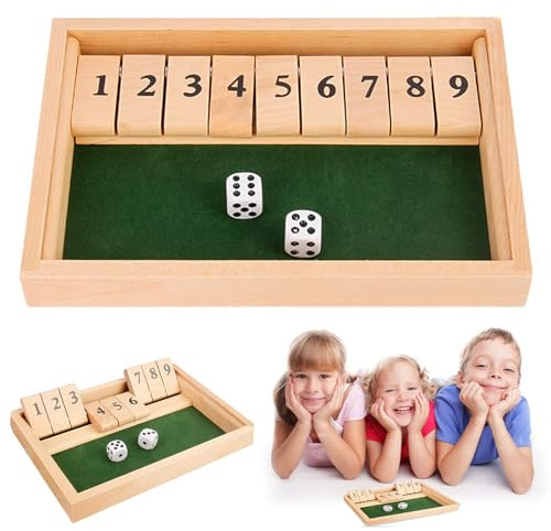 SZSMW Shut The Box Spiel - Klappbrett Spiel - Shut The Box 12er - Perfekt für Kinder Jeden Alters,für Partys, Familienfeiern, Feiertagsfeiern usw,Wird Mit Zwei WüRfeln Geliefert