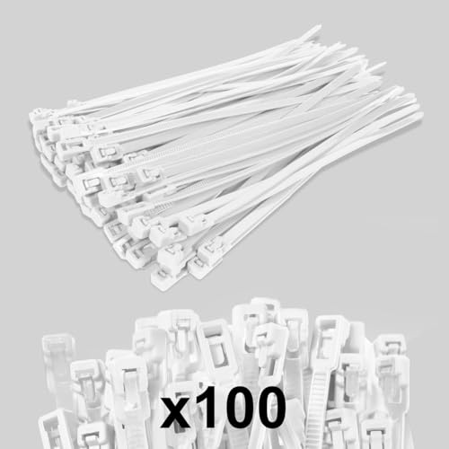 FORZA Releasable Nylon Cable Ties [6 Colours] | Premium Quality, Reusable Cable Ties Supplied in a Pack of 100-5mm x 200mm (White)