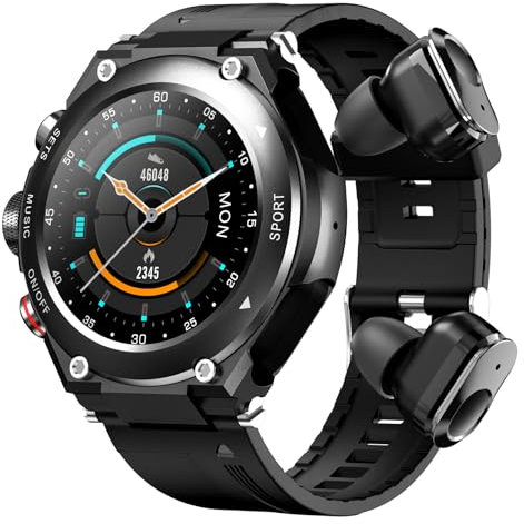 findtime Montre Connectée Homme avec Ecouteurs intégré Bluetooth sans Fil Casque Intégré Montre TWS Montre Sport Homme Smartwatch Appel IP67 Etanche Montre Intelligente Waterproof Ronde