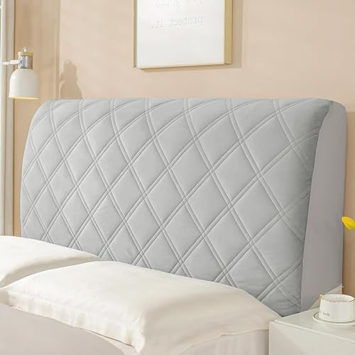 WJHDWYD Bett-Kopfteilbezug, Stretch-Doppelbett-Kopfteilbezug, Bett-Kopfteilbezug aus Stretch-Samtstoff(Light Grey,200cm)