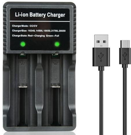 USB-C FAST 18650 Battery Charger - PFSN Universal 10w Fast Charging Lithium Charger Best for 3.7V Li-ion 18650 21700 26650 18500 18350 17670 17500 16340(RCR123) 14500 Rechargeable Batteries