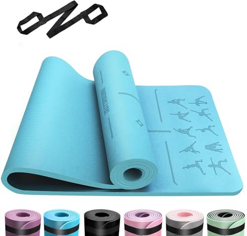 OUTDOUSE Yoga Matte, TPE Yogamatte Rutschfest Hautfreundliche Gymnastikmatte mit Ausrichtungslinien Sportmatte Dicke 6mm, Fitnessmatte Turnmatte Pilates Matte mit Tragegurt 183x61cm