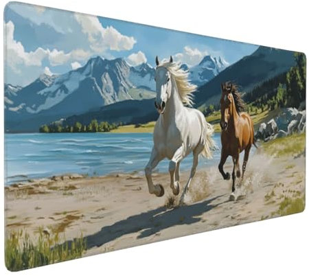 Gaming Mauspad XXL Pferd Mousepad 1000x500x4mm Ozean Verlängertes Mauspad Schreibtischauflage,Genähte Kanten Mauspad,Verbessert Präzision und Geschwindigkeit Wasserdicht Geeignet für Büro und Spiele