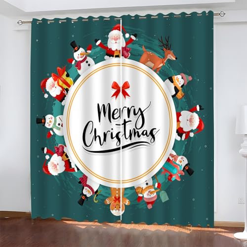 EXSANLIEAY Verdunklungsvorhänge Schneemann, Vorhang Blickdicht Neujahrsdekoration Vorhänge mit öSen 2er Set für Schlafzimmer Kinderzimmer, Deko Gardinen Wohnzimmer - B140 x H260 cm