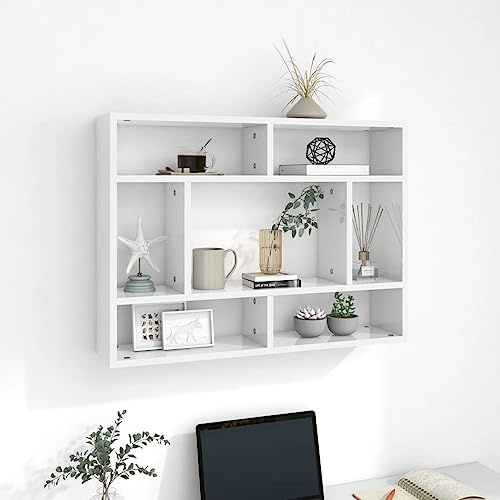 homiuse Schweberegal für Wohnzimmer Hochglanz-Weiß 75x16x55 cm Holzwerkstoff Wandregale Arbeitszimmer Mit Offenen Fächern Regal zur Präsentation Hängeregal Platzieren von Bücher, Auszeichnungen