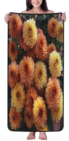 Kingww Gelbe Chrysanthemen-Cluster-Badetuch, weich und bequem, saugfähig und schnell trocknend, 140 x 69 cm
