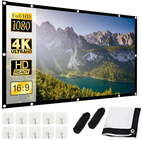 WANDGU Schermo di proiezione pieghevole da 100 pollici: 16:9 HD/4K, tela ottimizzata per interni ed esterni, portatile, lavabile con ganci, corde per home cinema, campeggio e ufficio, ispessimento