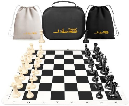 Chess Set - Tournament 50.5cm Silicone Chess Board, 8.9cm King Height Quadruple Weighted Staunton Chess Pieces with 2 Extra Queens, Professional Portable Chess Set with Storage Bag
