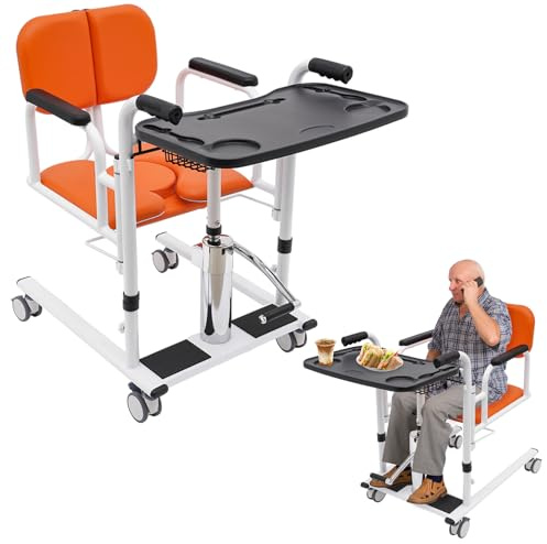 Sollevatore idraulico per pazienti, 41-65 cm, altezza regolabile, sedia di trasferimento per malati, anziani, disabili, capacità di carico 150 kg, schienale regolabile a 180°