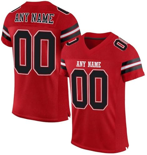 Personalisiert American Football Trikot für Herren Damen Jugend Vorschule Custom Football Jersey Sports Personalisierte Tshirt Printed Team Name & Number & Logo Rot