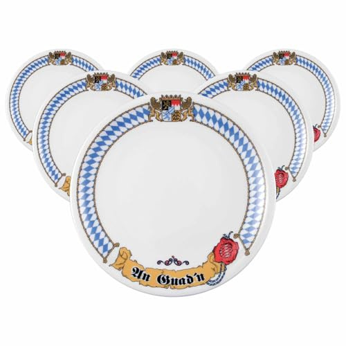 Seltmann Weiden Compact Bayern Frühstücksteller 6er Set, 19 cm, Runde Kuchenteller mit traditionellem Design, Spülmaschinen- und Mikrowellenfest, Porzellan, Mehrfarbig