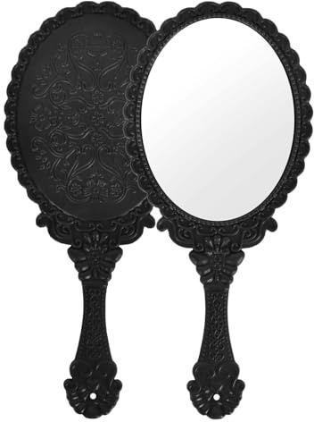 Naapesi Miroir à Main Vintage avec Poignée – Miroir de Maquillage Rétro – Petit Miroir de Poche pour Femmes et Filles – Miroir de Coiffeur Léger (25 x 11,5 cm)